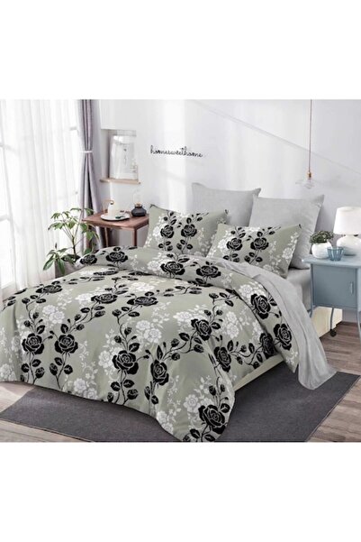 OEM Double Bed Linen, Elastic, Rose Pattern, 6 Pieces, Satin Finish, 180x200 cm