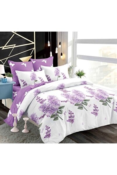 OEM Double bed linen set, Finet, fitted sheet, lilac, 6 pieces, 180x200cm, white-lilac