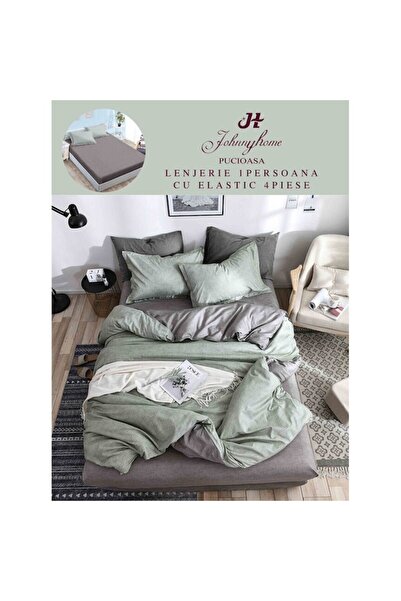 OEM Bed linen, fitted sheet with elastic, single, 4 pieces, 140x200cm, duck egg green
