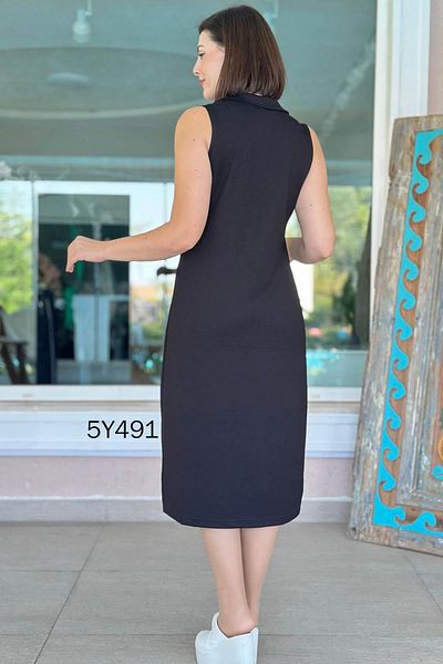 İnce Topuk Polo Neck Piping Modal Fabric Dress 5Y491