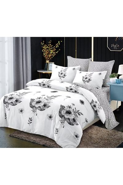 OEM Double Bed Linen Set, Spring, 6 Pieces, 2 Persons, 235x250cm, Finet, Roses Gray, White-Gray