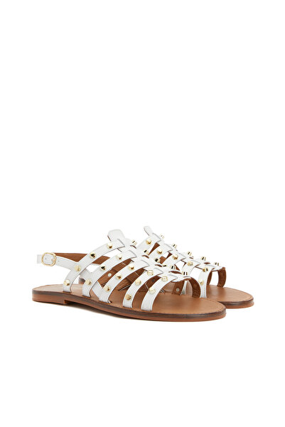 Dıvarese Beyaz Kadın Deri Sandalet