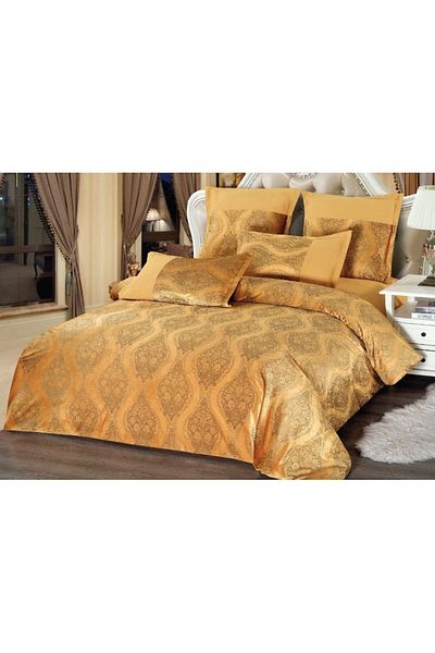 OEM Lenjerie de pat dublă, catifea, 6 piese, 2 persoane, Uni, 230x250cm, auriu cărămiziu