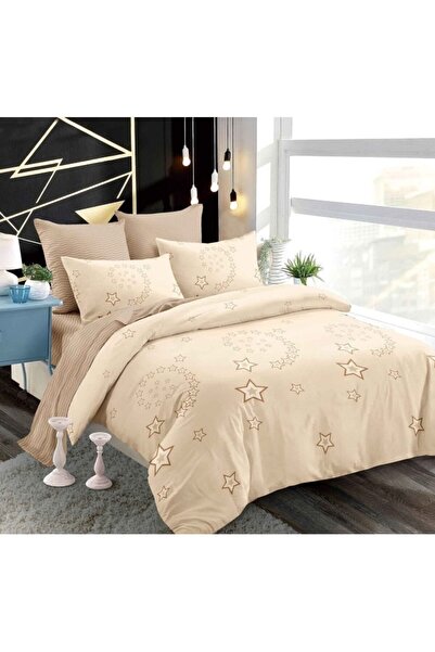 OEM Lenjerie de Pat Dublu, Primavara, Finet, Cearsaf cu Elastic, Imprimeu Stele Cazatoare, 6 piese, 2 pe