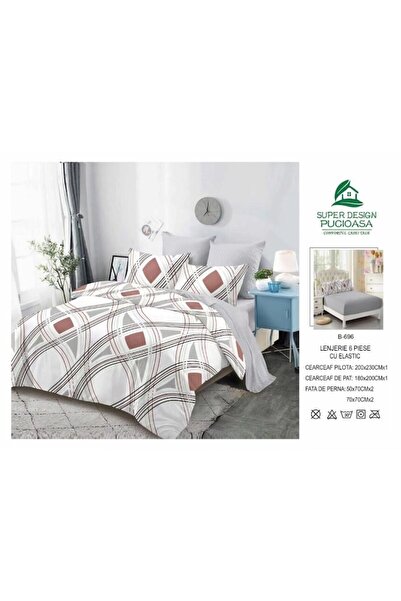 OEM Double bed linen set, with elastic, stripes and diamonds, 6 pieces, 2 persons, 180x200cm, Finet Sa