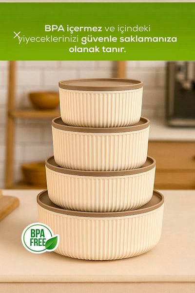 Evsun Home Collection Round Storage Container Set of 4 Microwave Freezer Compatible 0.45L,0.80Lt,1.5Lt,2.5Lt