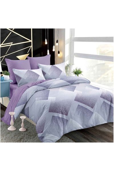 OEM Double Bed Linen, Spring, Finet, Elastic Sheet, Abstract Print, 6 pieces, 2 persons, 180x200cm, Lila