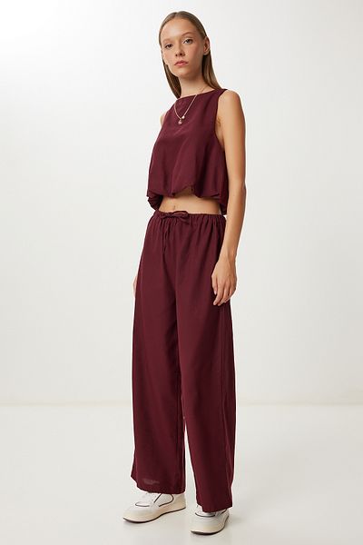 Lovelyİstanbul Linen Culotte Pants Blouse Suit Lrv0116 Bordo