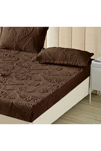 OEM Cover and 2 pillowcases, Cocolino, Sherpa Throw, Embossed 3D Butterflies, 3 Pieces, 180x200cm, Brown