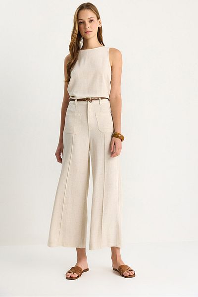 Bianco Lucci Women's Knitted Belted Culotte Trousers 60282027