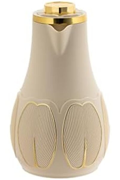 ALSAIF DEVA Coffee and Tea Vacuum Flask, leak-proof and keeps drinks hot, 1 Liter, beige/Gold