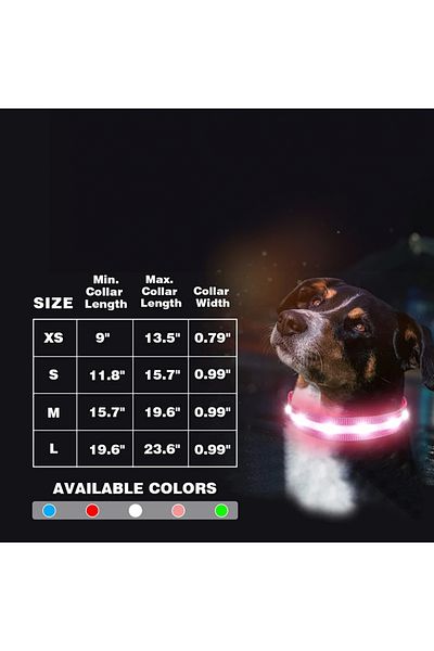 Gomyyard Zgardă pentru câini, LED, nailon, negru/roz, mărimea XS