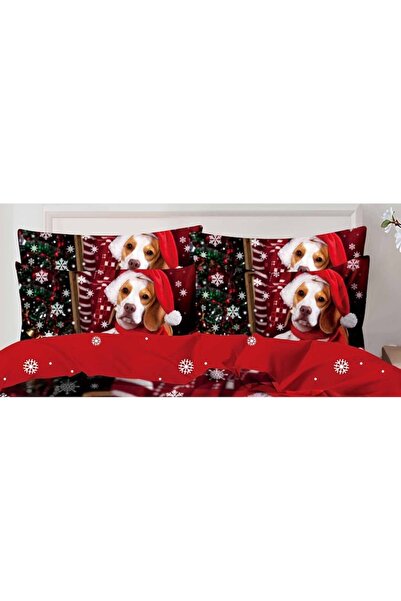 OEM Set Lenjerie de pat dublu, model Craciun 3D, 6 piese, Bumbac Finet