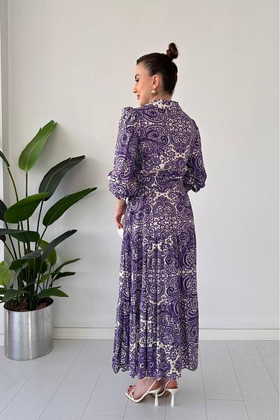 MaziButik Shawl Pattern Viscose Dress Purple Purple