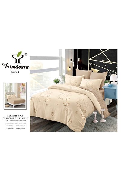 OEM Lenjerie de Pat Dublu, Primavara, Finet, Cearsaf cu Elastic, Imprimeu Stele Cazatoare, 6 piese, 2 pe