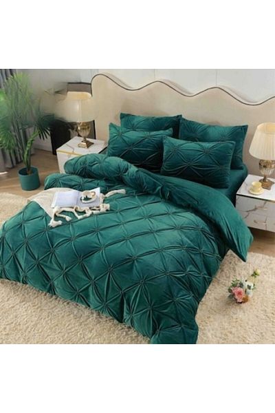 JOJO HOME Double Bed Linen, Jojo Home, Velvet with Pleats, 4 pieces, 2 persons, 180x200cm, Green