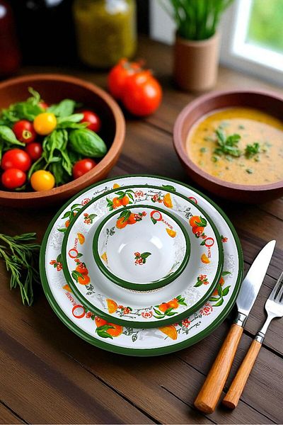 İnci Emaye 13-24-30 No 3-Piece Enameled Dinner Plate, Plate Serving, Food, Camping Picnic, Dowry, Gift