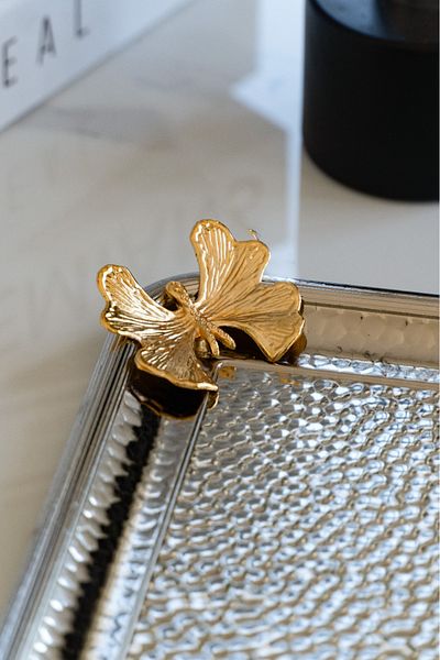 FARİKA Butterfly Detailed 22x22cm Cast Metal Square Presentation Tray