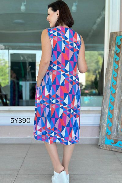 İnce Topuk Zero Sleeve Patterned Viscose Dress 5Y390