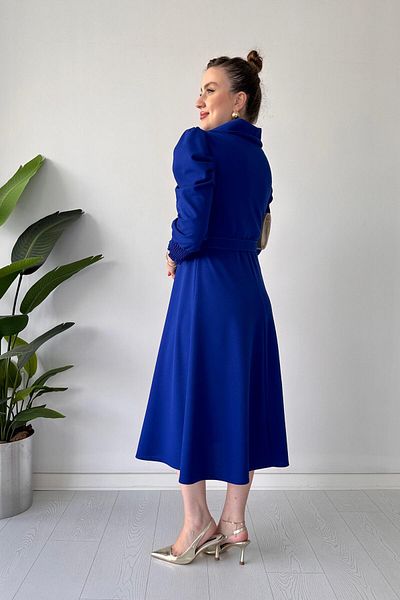 MaziButik Pointed Collar Crepe Dress Blue