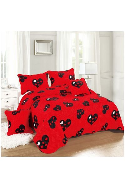 OEM Lenjerie de pat cocolino, cu elastic, 2 persoane, 4 piese, 180x200 cm, imprimeu inimi, multicolor