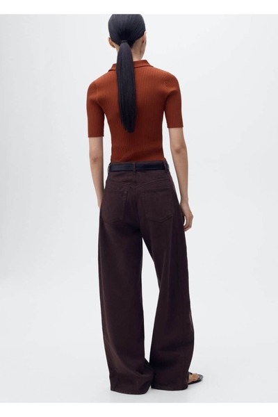 MANGO Woman V yaka lastik örgü kazak