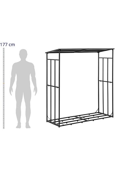 Hillvert Suport metalic pentru lemne de foc de exterior cu acoperiș până la 300 kg 161 x 65 x 177 cm