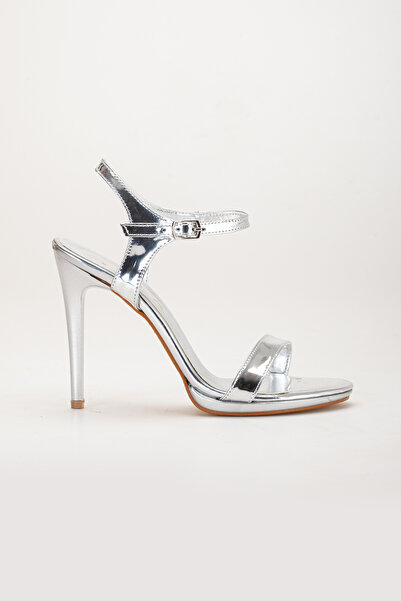 LİLLA Women's High Heeled Silver Mirror Thin Heeled Evening Dress Shoes