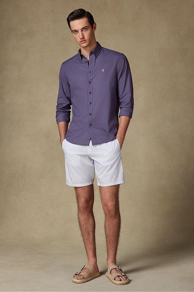 Abbate Sky Poplin Cotton Comfort Fit Light Blue Men's Checkered Shorts