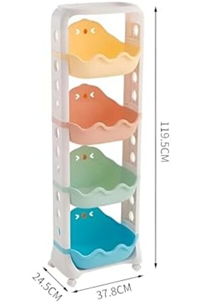 Cozy Nest 4-Tier Kids Toy Storage Organizer with Wheels Plastic Bins for Playroom Bedroom and Nursery