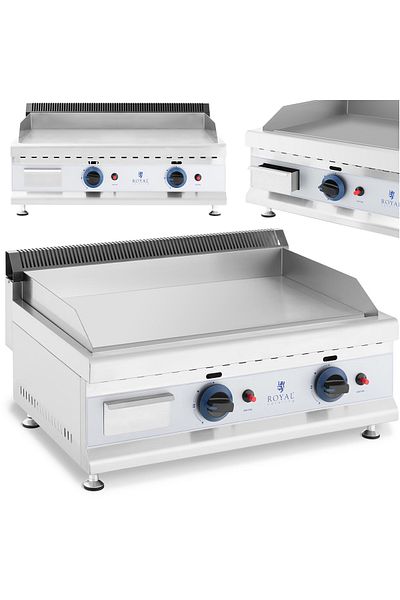 Royal Catering Grill gazowy podwójny gładki nastawny nierdzewny na gaz ziemny 2x 3.1 kW 0.02 bar 60 x 40 cm