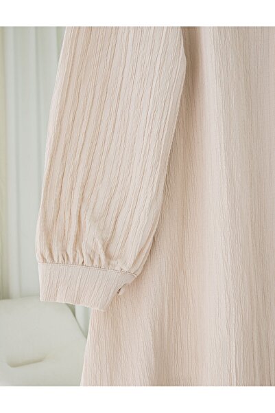 Modamorfo Top Buttoned V-Neck Crinkle Shirt -Beige