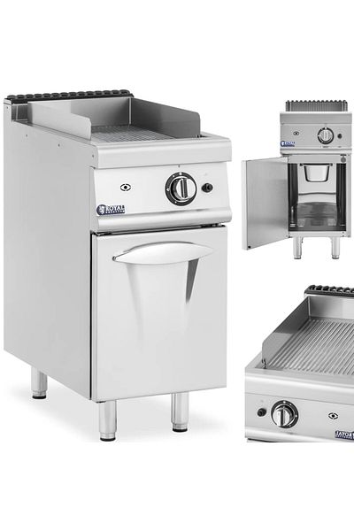 Royal Catering Grill gazowy ryflowany z szafką na propan / LPG / gaz ziemny 6 kW