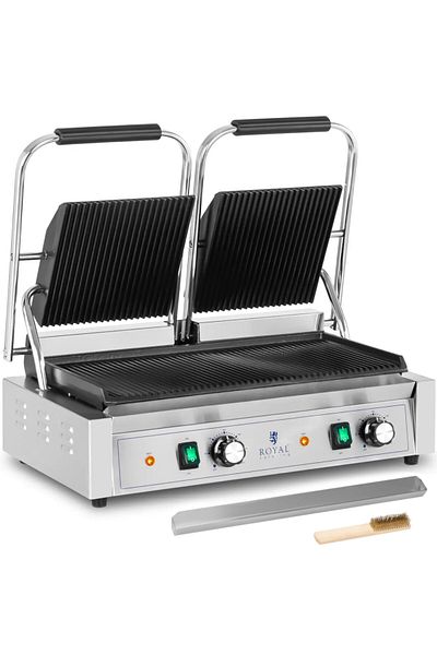Royal Catering Grill kontaktowy podwójny dwustronny ryflowany 3600 W