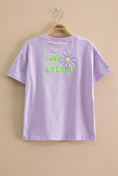 Cansın Mini Lilac Daisy Κεντημένο Crew Neck Κοριτσίστικο T-Shirt 20984