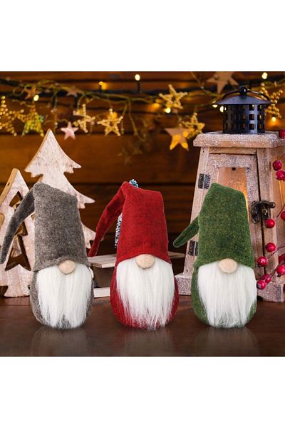 VGOODALL Set of 3 gnomes, textile, green/red/gray, 27 x 8 cm