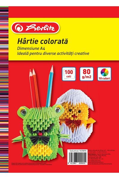 Herlitz Hârtie colorată A4, Set de 100, Culori asortate, Material hârtie, 80 g/mp