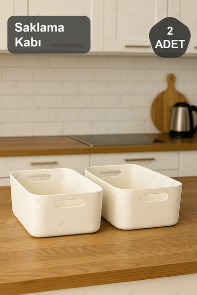 Fesya Home 2 Pcs Storage Container Organizer Organizer White Color Plastic Multipurpose Organizer