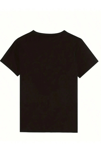 Pink Sky Tricou unisex din bumbac negru oversize cu imprimeu „First Of All” cu decolteu crewneck, confortabil