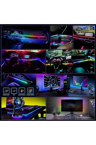 BGRJ Automotive Set of 2 Symphony acrylic strips 110cm and 35cm, rainbow car ambient light, USB power supply
