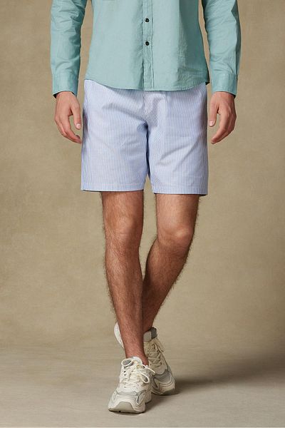 Abbate Sky Oxford Stretch Cotton Blend Comfort Fit Dark Blue Men's Striped Shorts