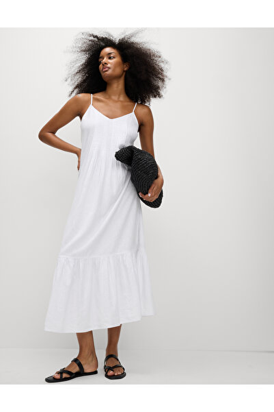 Marks & Spencer Keten V Yaka Midaksi Elbise