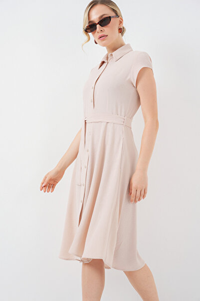 Bigdart 1677 Full Button Belted Dress - Cream