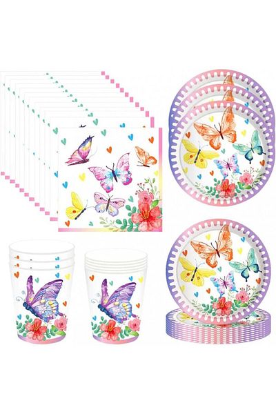 MEZHEN party tableware set, paper, multicolor, 28 pieces