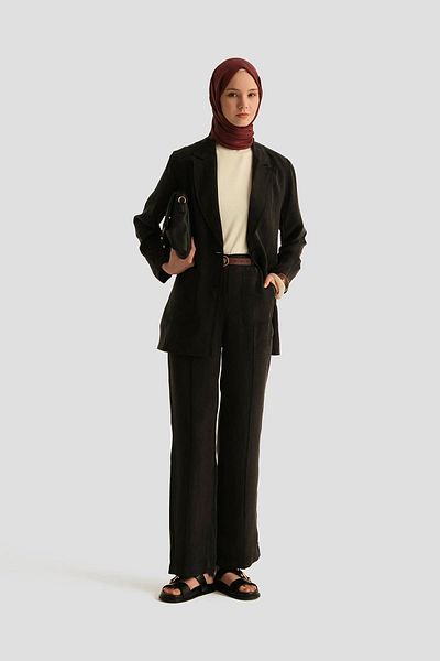 Armine Cupra Palazzo Trousers with Stitched Front 25Yd4246-2 Navy Blue
