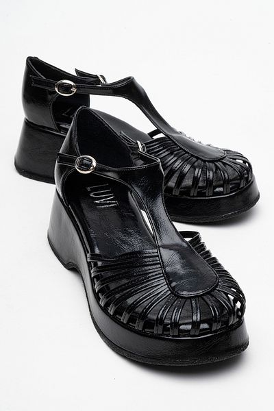 LuviShoes Aniel Black Women's Wedge Heeled Sandals