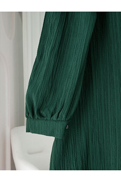 Modamorfo Top Buttoned V-Neck Crinkle Shirt -Emerald