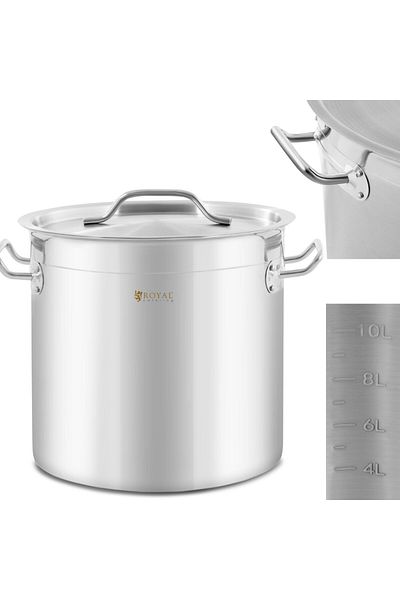 Royal Catering Garnek stalowy z pokrywką miarką do kuchenki indukcyjnej gazowej elektrycznej 12 l