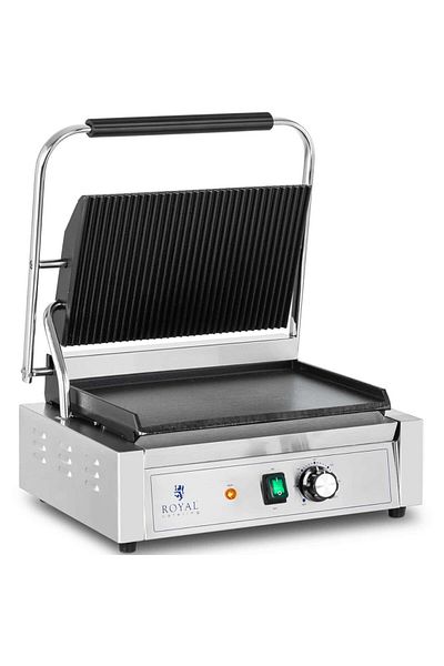 Royal Catering Grill kontaktowy elektryczny płyta gładka i ryflowana 33 x 22 cm 2200 W