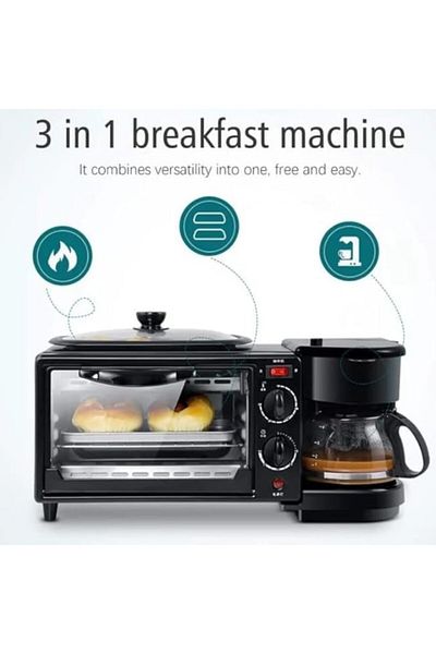 MACON 3in1 Breakfast Maker with Coffee Maker, Oven, Non-Stick Grill Toaster Oven Portable